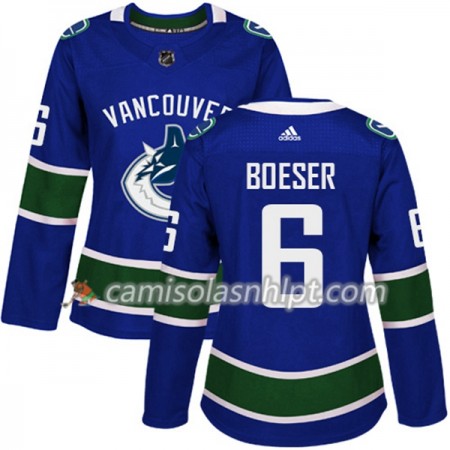 Camisola Vancouver Canucks Brock Boeser 6 Adidas 2017-2018 Azul Authentic - Mulher
